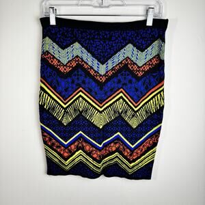 JEALOUS TOMATO Women’s Knit Mini Skirt LARGE Multicolor Chevron Tribal Bodycon